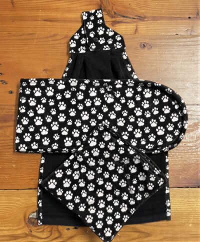 Matching kitchen set in black paw print fabric-Large