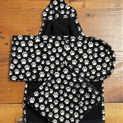 Matching kitchen set in black paw print fabric-Large