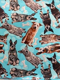 Colorful dog pattern on blue background